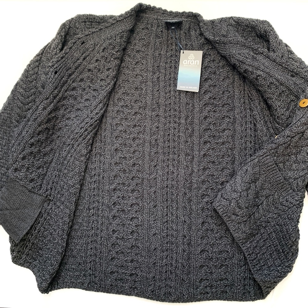 Aran Woollen Mills Women's Fisherman Irish Merino Wool Cardigan Sweater Grey XXL